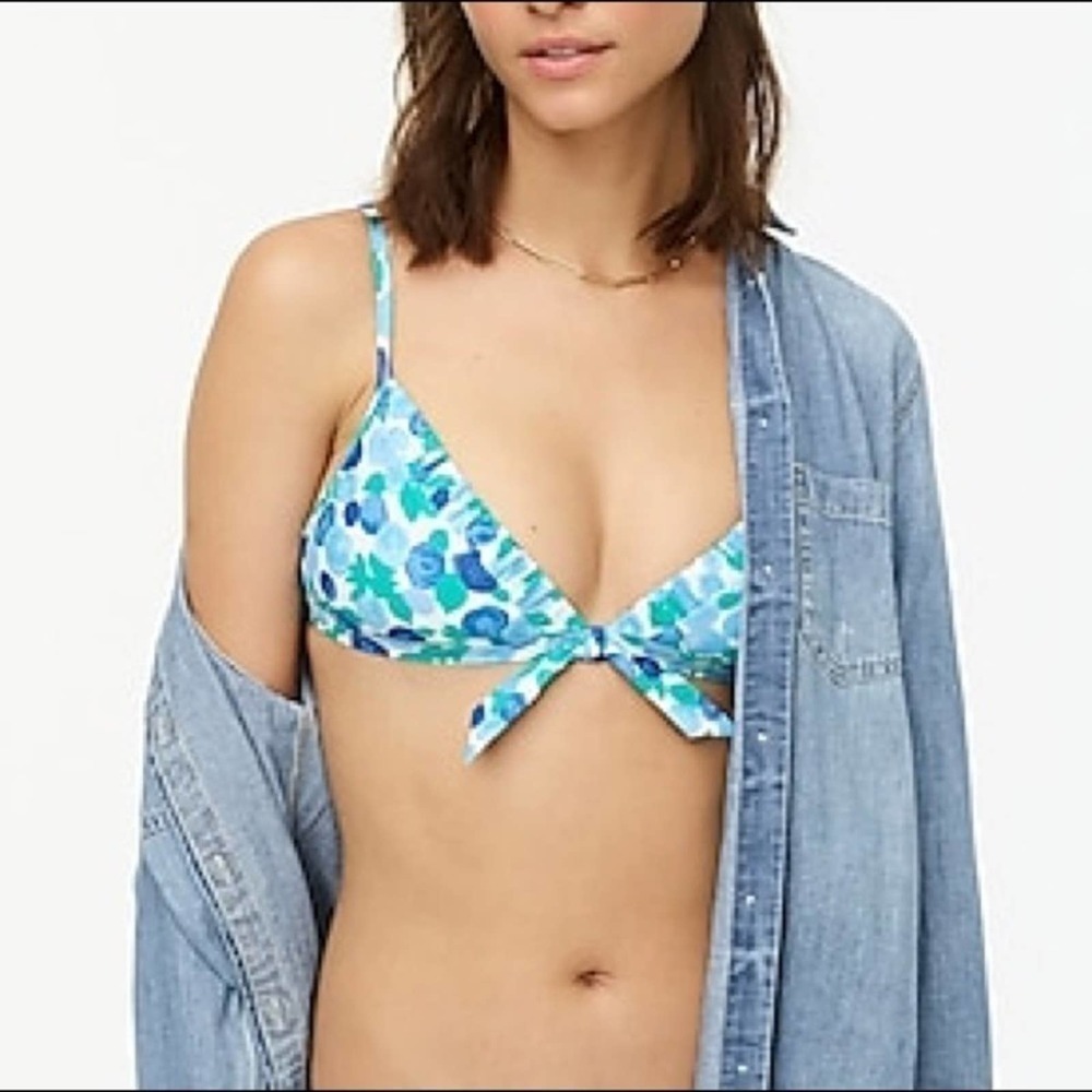 J. Crew Eco ruched french bikini top blue floral XXS